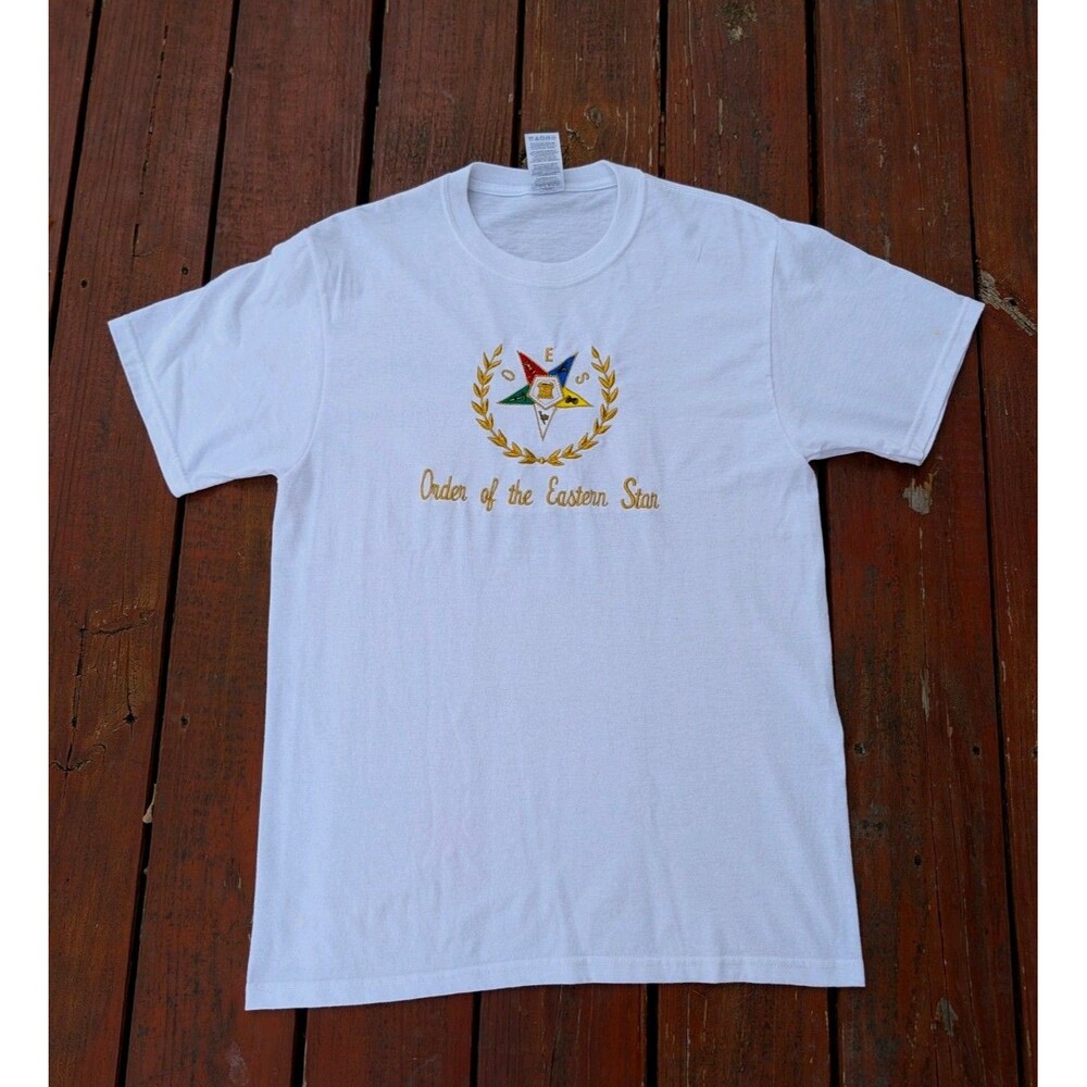 White Jerzees Order of The Eastern Star T-shirt Size Medium Embroidered Logo